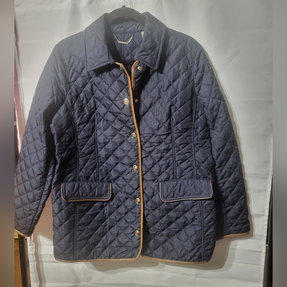 Chico's 2 Quilted Coat Snap Frt. Navy